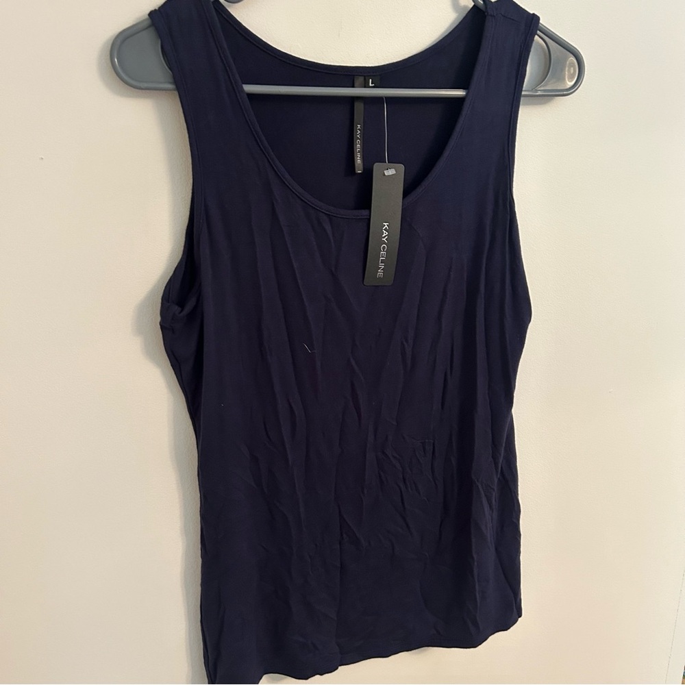 NWT Women’s Kay Celine Tank Top Blouse Shirt‎ Navy Blue Size Large